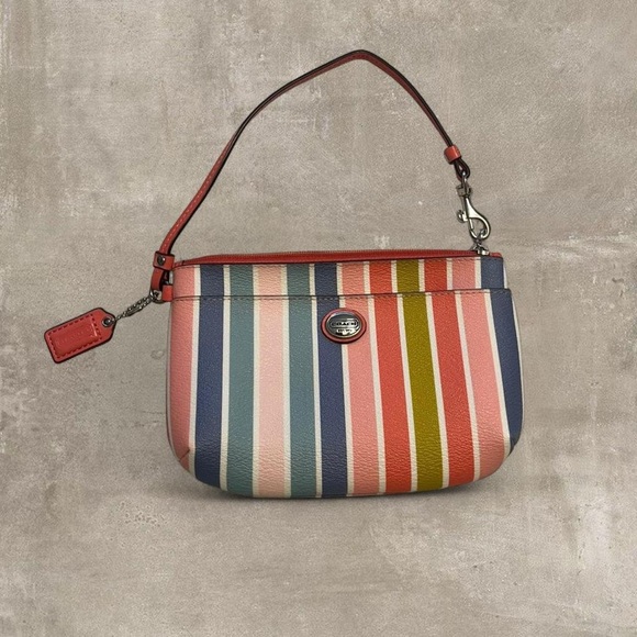 Coach Handbags - Coach Multicolor Striped Mini Wristlet - Pink, Blue, Red, Green